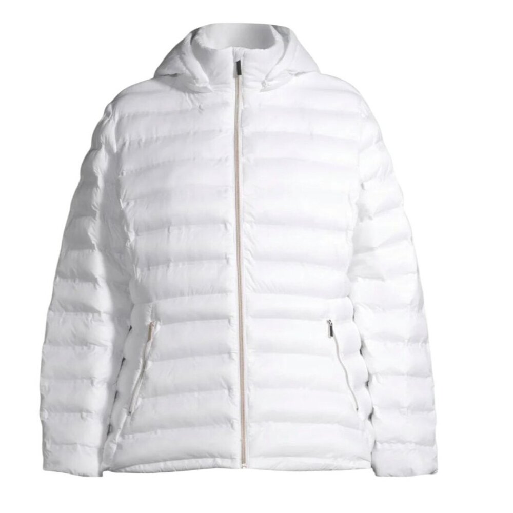 Time And Tru Womens Packable White Puffer Jacket XL (16-18) Hooded Lightweight N